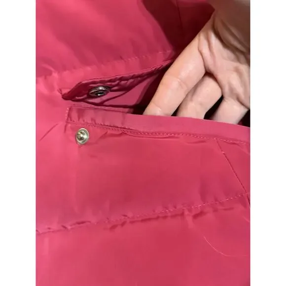 Talbots Size Large Pink Puffer Vest Fur Hood Duck Down Fill Winter Skiing Women - Picture 7 of 11